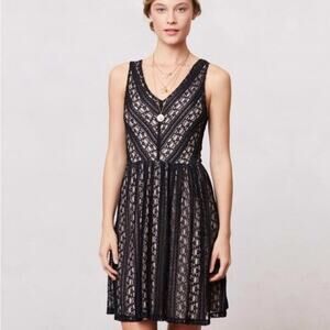 Anthropologie black lace sleeveless knit fit n flare Myrna dress size XS pockets